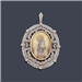 Tipo: Medalla Devocional Pintada a Mano - Estilo: Virgen Desamparados (Patrona Valencia) - Material: Oro Amarillo Vista Platino - Piedras: Diamantes y Aljofares